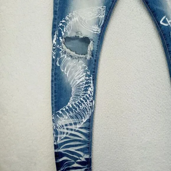 MacKeen Jeans Mk‎ 200 ORT Mens 36x33 Blue Distressed Denim Button Fly Stretch